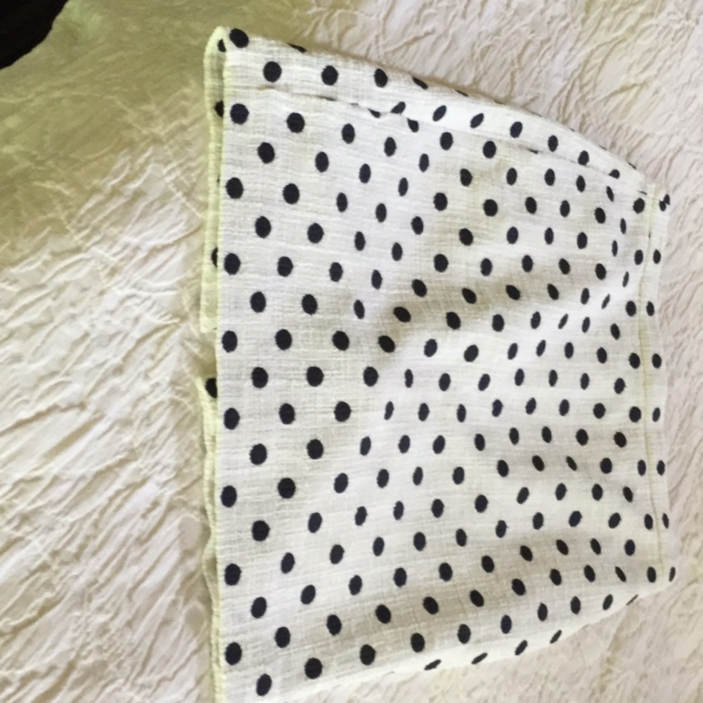 Boucle Cream with Navy Polka dot pencil skirt.